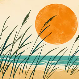 Sea Grass Sun – Mediterranes Retro-Wandbild
