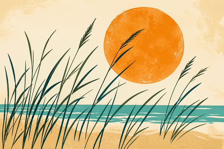 Sea Grass Sun – Mediterranes Retro-Wandbild