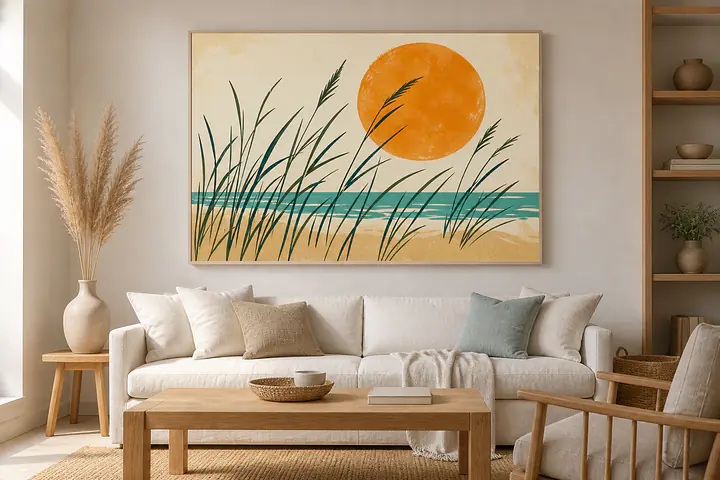 Sea Grass Sun – Mediterranes Retro-Wandbild