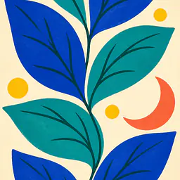 Blue Leaf Parade – Mediterranes Retro-Wandbild