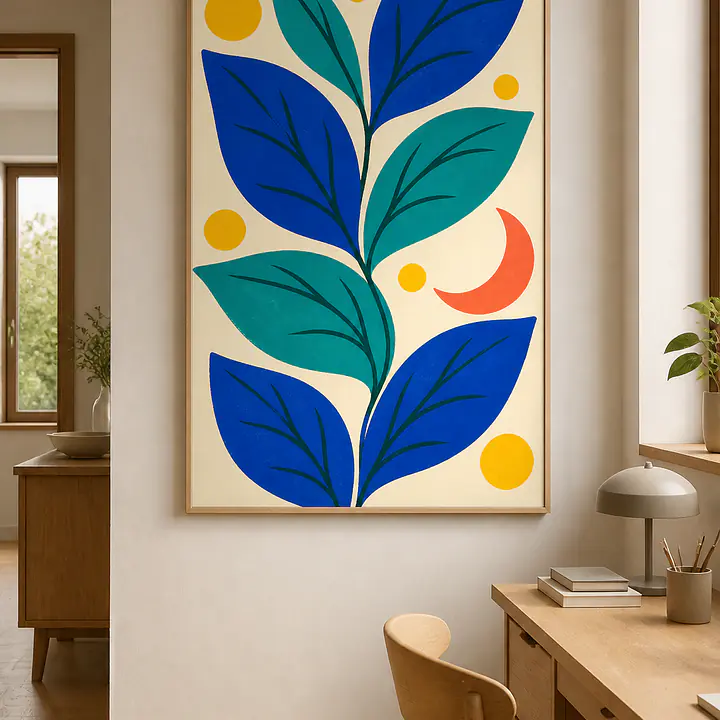 Blue Leaf Parade – Mediterranes Retro-Wandbild secondary image