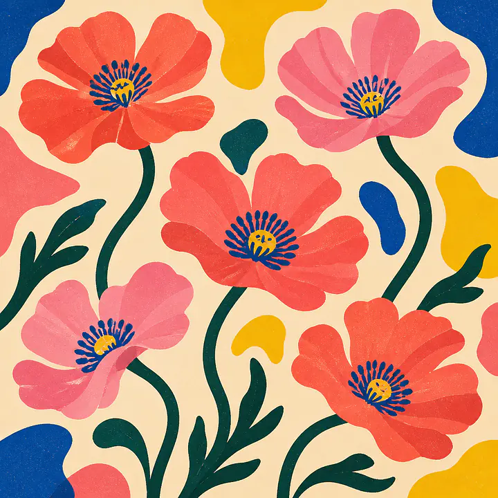 Dancing Poppies – Mediterranes Retro-Wandbild