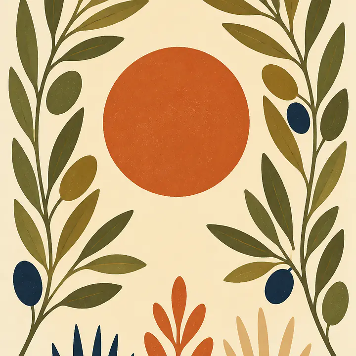 Olive Sun Garden – Mediterranes Retro-Wandbild primary image