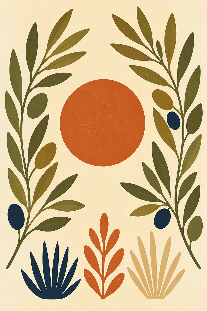 Olive Sun Garden – Mediterranes Retro-Wandbild