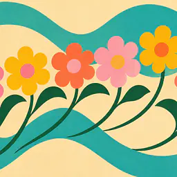 Flower Wave Parade – Mediterranes Retro-Wandbild