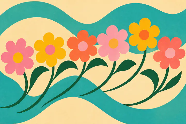 Flower Wave Parade – Mediterranes Retro-Wandbild