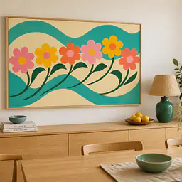 Flower Wave Parade – Mediterranes Retro-Wandbild