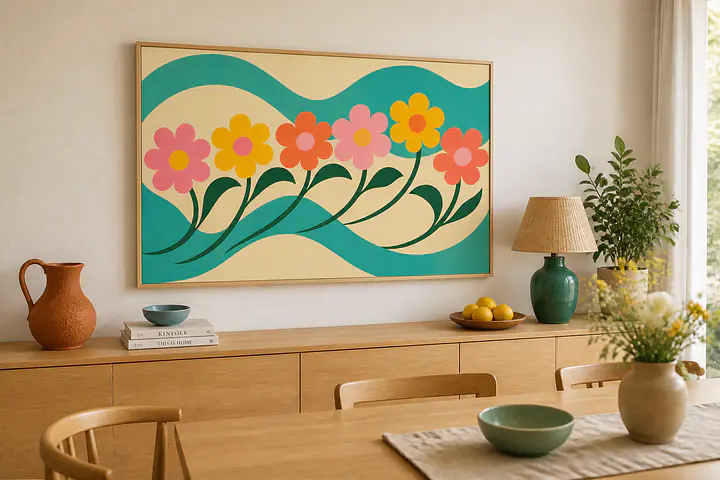 Flower Wave Parade – Mediterranes Retro-Wandbild